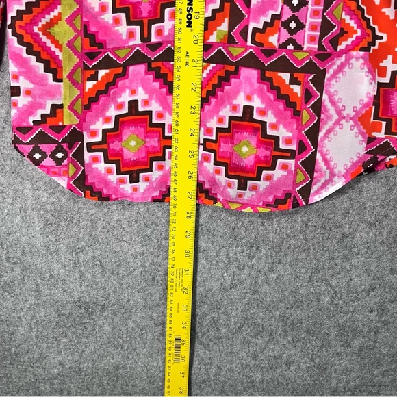 Geometric Pink Green Brown Long Sleeve Collar Shirt Button Front Medium - Picture 7 of 7